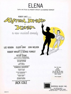 Elena Sheet Music Kean 1961 Musical Flop Alfred Drake Robert Wright Forrest