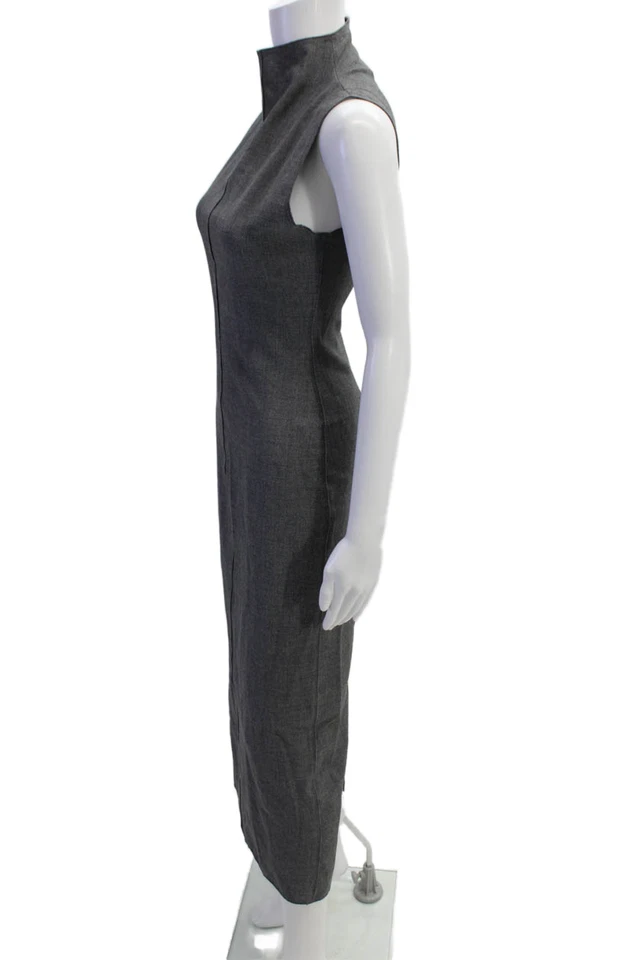 Zara Women Dark Gray Sheath Dress Mock Neck Sleeveless Long Zip Size M - Image 2 of 4
