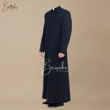 Men Black Clergy Cassock Soutane Wool Priest Robe Custom Made Bespoke Vestment
