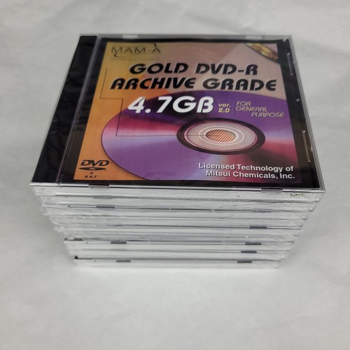 10-Pack Gold MAM-A 4.7 GB Archive Grade DVD-R Mitsui Brand New 24k Gold