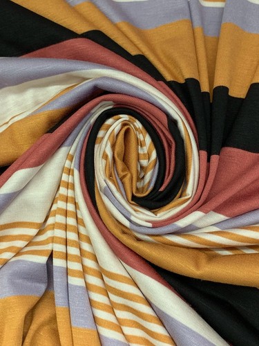 Abstract Stripe Jersey Knit Fabric Rayon Wave Line By the Yard - Picture 2 of 3