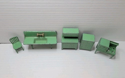 Menge 5-Vintage Tootsie Spielzeug grün Küche Puppenhaus Set (Spüle, Herd etc.) - Bild 4 von 13
