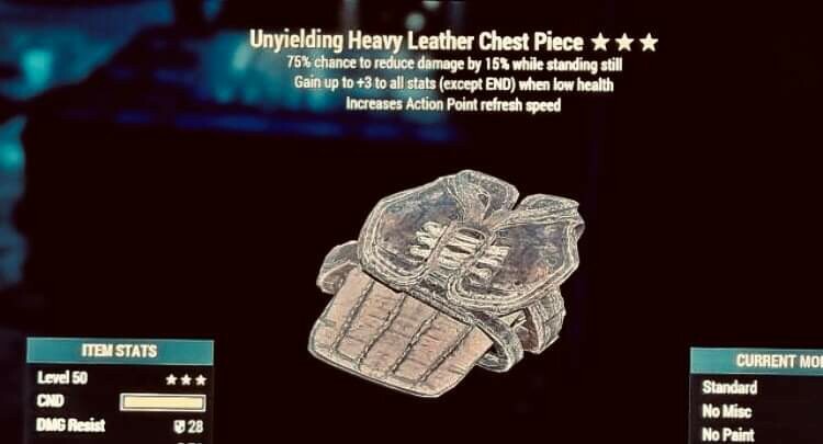 Unyielding AP refresh Sentinel and Chameleon Heavy Leather Full Set FO76 PS4 Ograniczona SPRZEDAŻ, nowa praca