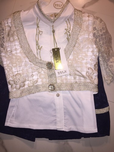 Girls outfit lacy top with Blue skirt, new with tags size 6 With necklace - Picture 2 of 7