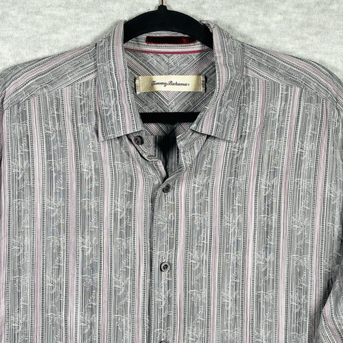 Camisa Tommy Bahama Para Hombres Algodón Seda Abotonada Talla L Repujado Palmeras Occidental - Imagen 2 de 15