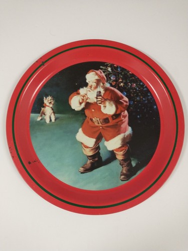 Coca Cola Round Serving Tray When Friends Drop In 12" Christmas Santa 1988