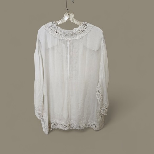 Chico's White Boho Split Side Rayon Cotton Lace Trim Tunic Top Size 2 NEW $99 - Picture 2 of 8