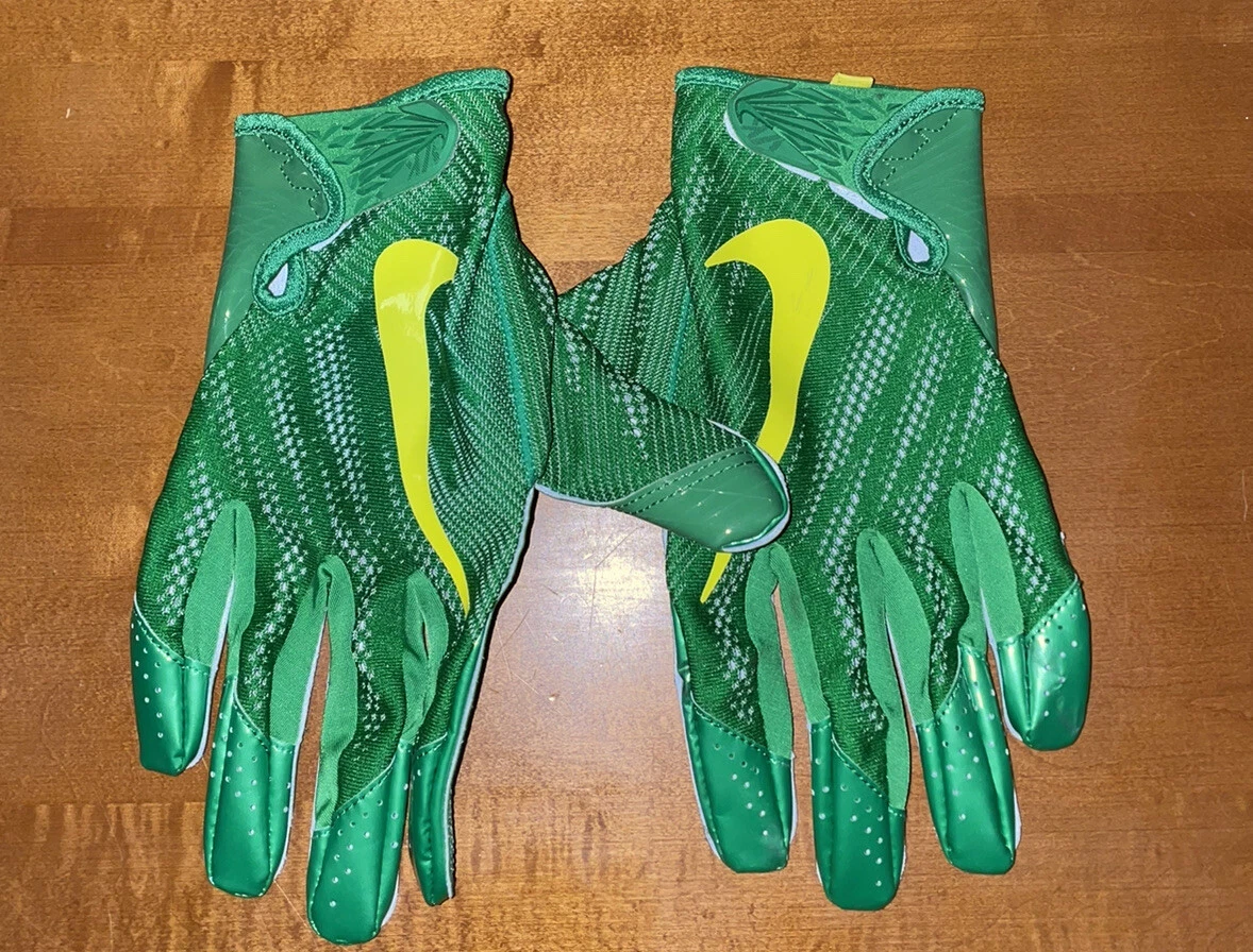 Oregon Ducks Team-Issued White Green and Black Hyperbeast Nike Football  Gloves