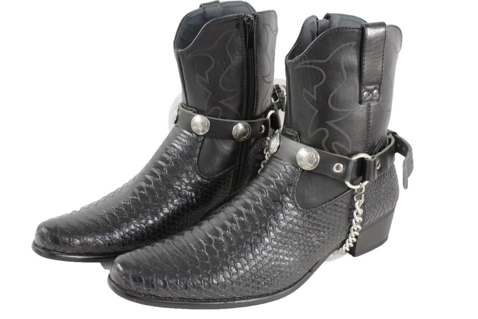 Hombres Cadena Negro Imitación Cuero Bandas Botas 2 Correas Nativo Americano Moneda Dijes Foto 2 de 4