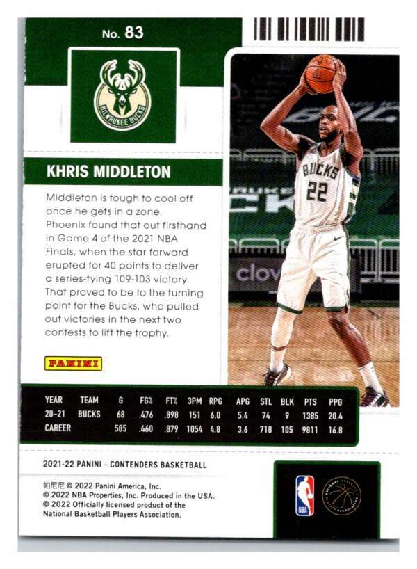 2021-22 Panini Contenders #83 Khris Middleton Milwaukee