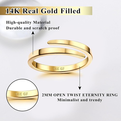 THUNARAZ 14K Gold Filled Rings for Women - Non Tarnish Wedding Bands |... - Picture 2 of 9