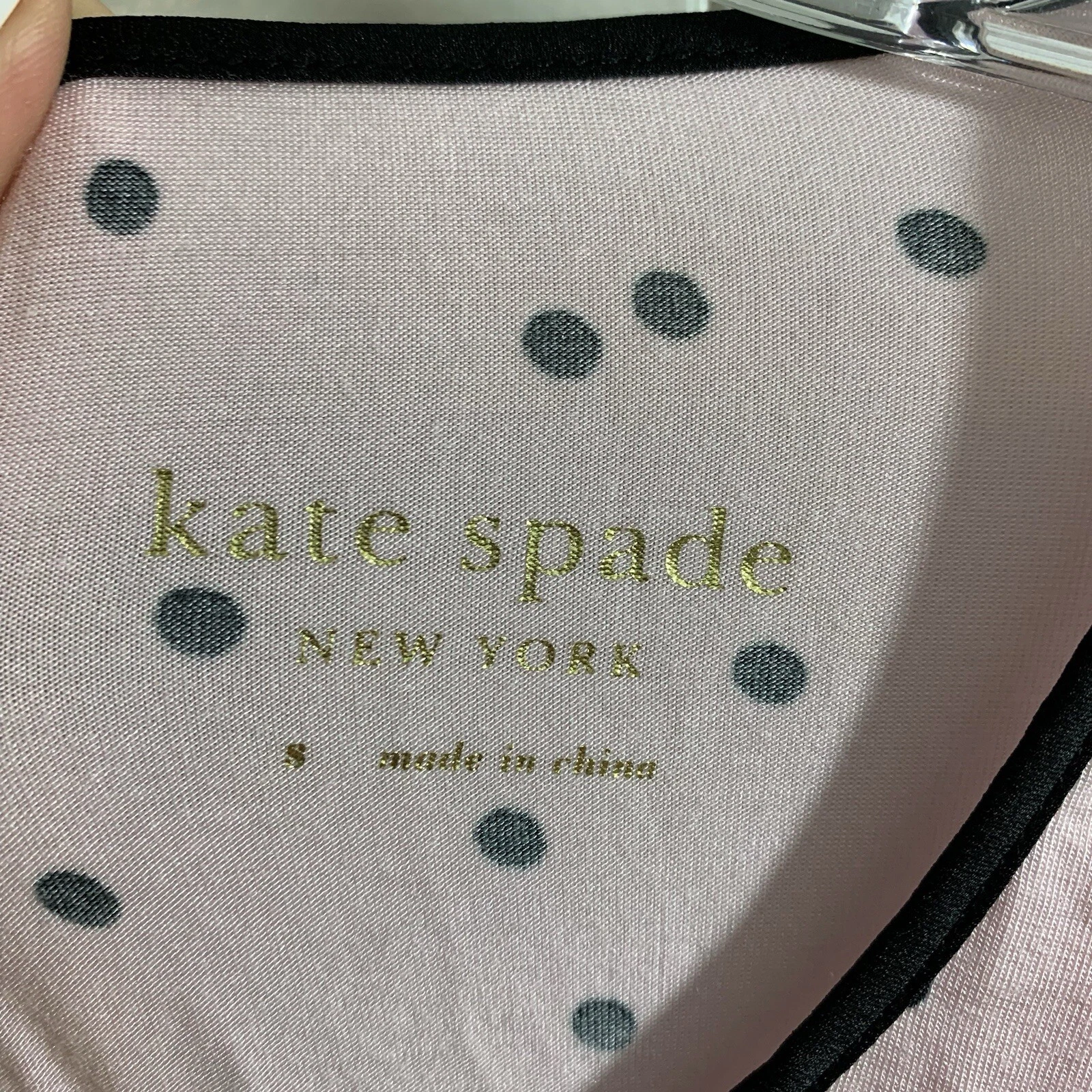 Abito maglietta Kate Spade rosa nero a pois manica a campana lunghezza ginocchio S