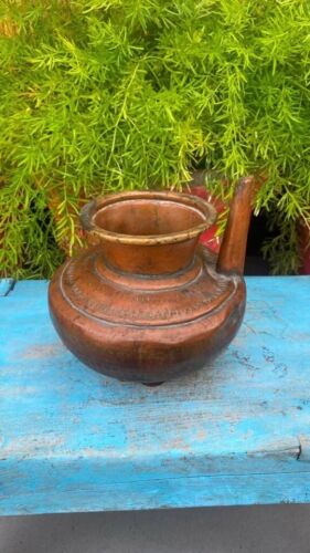 Old Rare Indian Antique Hand Forged & Carved Copper Made Holy Water Serving Pot - Picture 2 of 12
