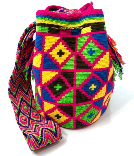 Authentische 100 % Wayuu kolumbianische Umhängetasche bunte handgefertigte große Boho-Damentasche - Bild 2 von 9