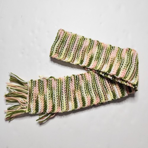 Kids Scarf Handmade Pink Green Yellow Fringe Winter Soft Open Knitted Muffler - Picture 4 of 4