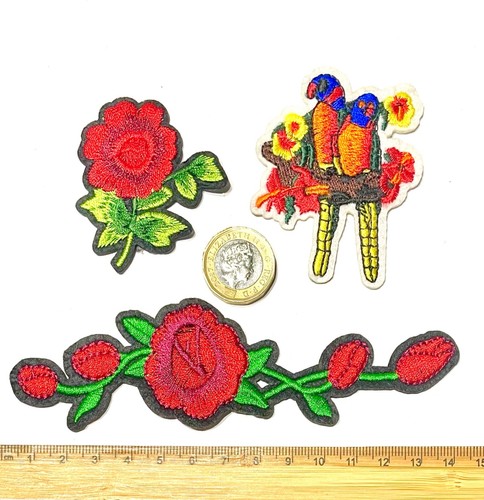 1x Set Multi Pcs Birds & Flowers Theme Sew-On Iron-On Embroidered Patches - Picture 3 of 15