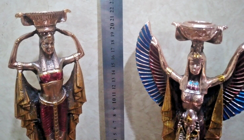 2x antike ägyptische Statuen - Göttin Isis Kopf Kerzenständer, 9 Zoll Pharao Design - Bild 4 von 24