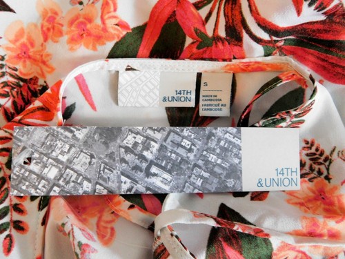 14th & Union Women's Small Shirt Boho Sleeveless Wrap Floral Orange and White - Picture 6 of 6