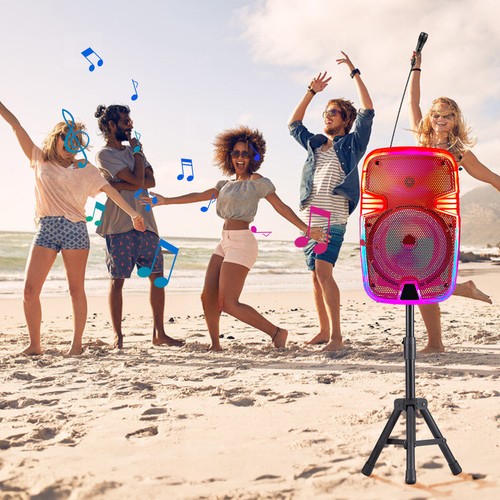 Portable 8" Bluetooth Party Speaker Subwoofer Sound System w/Microphone & Stand - Picture 13 of 14