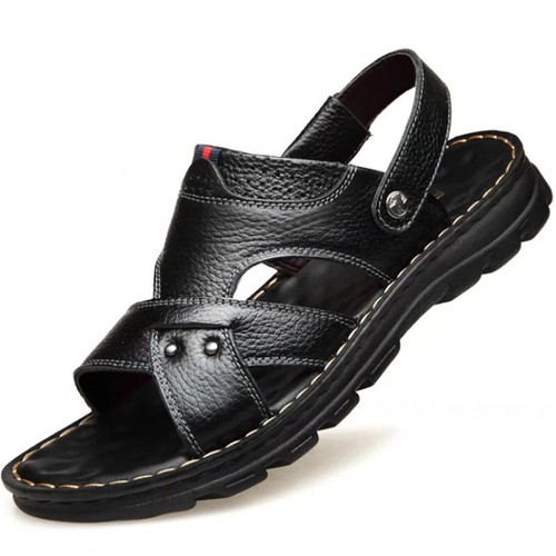 Men's Leather Sandals, Non-Slip Beach Shoes, Thick Sole Comfort, Genuine Leather - Picture 20 of 40