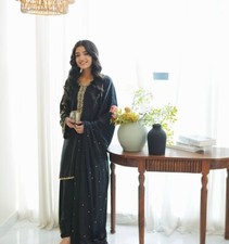 New Launching Pure Georgette Top Palazzo With Black Dupatta For Party Wear