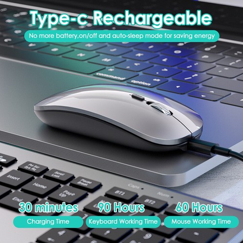 Slim Wireless Keyboard Mouse Set 2.4G/Bluetooth Rechargeable For Mac PC Computer - Picture 10 of 16