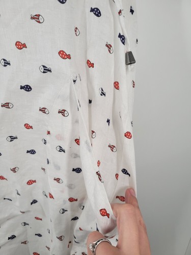 For Cynthia Beach Wear White Red Blue Fish Linen Hooded Dress Cover Up Size XL - Picture 6 of 7