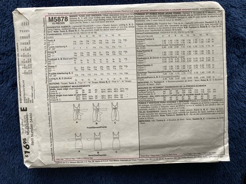 McCall's M5878 Misses’ Sleeveless Tunic & Short Dresses Sizes 4-12 Uncut - Picture 2 of 3