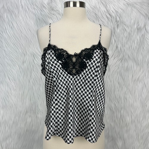 Fredericks of Hollywood VTG Y2K Satin Lace Cami Sz M Houndstooth Academia Grunge