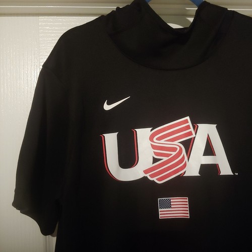 Nike Short Sleeve Swoosh USA Black Activewear Workout Pullover Hoodie L Pockets - 第 4/10 張圖片