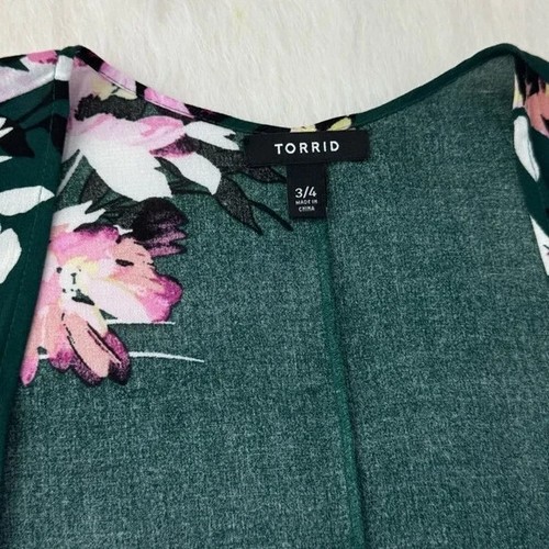 Torrid Green Floral Drape Front Kimono – Plus Size 3X/4X Lightweight Layer Piece - Picture 6 of 13