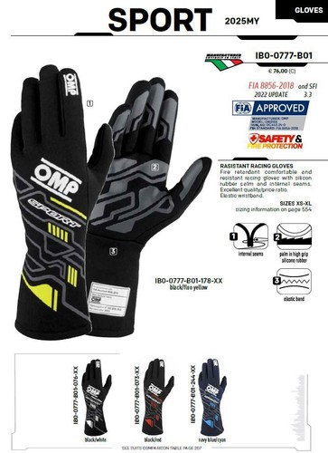 2025 OMP Sport Racing Driver Gloves Entry Level Fireproof Spec FIA 8856-2018 - Picture 6 of 42