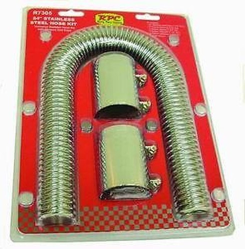 Stainless Steel Radiator Hose Kit 36 inch hose Universal Chrome Ends - Picture 2 of 3