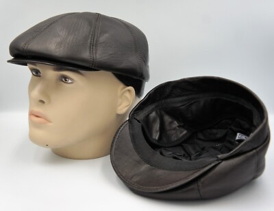 FEOYA Mens Leather Flat Caps Gatsby Beret Hat Irish Newsboy Cap Faux Leather PU Flat Hats English Duckbill Flat Caps Cabbie Ivy Cap Unisex Adjustable Hunting Driving Cap Autumn Winter Spring 02