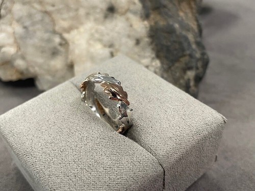 Welsh Silver & 9ct Rose Gold Royal Clogau Oak Ring Size P New Rare Wales 925 - Picture 11 of 13