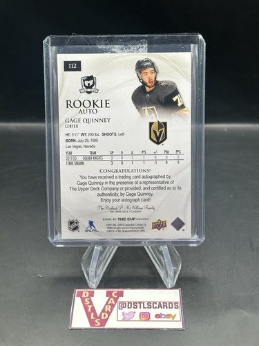 20/21 The Cup - GAGE QUINNEY ROOKIE AUTO /36 #112 Vegas Golden Knights - Picture 2 of 2
