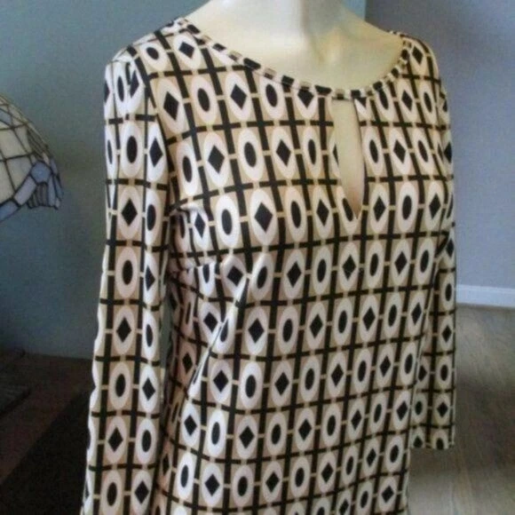 Julie Brown Tan Black Geometric Dress Small - Image 4 of 4