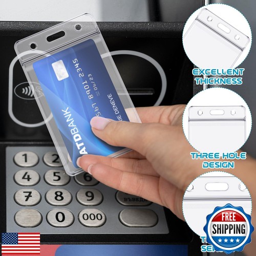 100 Pack Vertical ID Card Badge Holder Clear Plastic Sealable Waterproof Zip - Picture 4 of 5