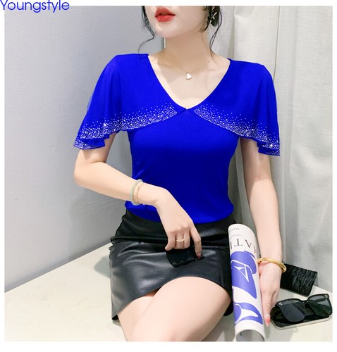T-shirt coreana nuova donna in rete strass mantello festa cocktail coreana camicetta - Foto 15 di 16