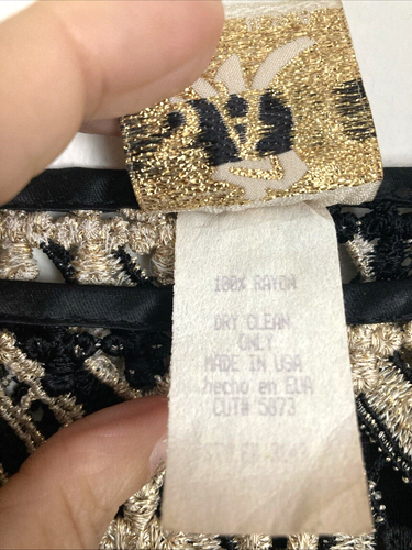 Vintage 90s SAM Women S Black w/ Gold Embroidered Strappy Sheer Top Cocktail - Picture 4 of 7