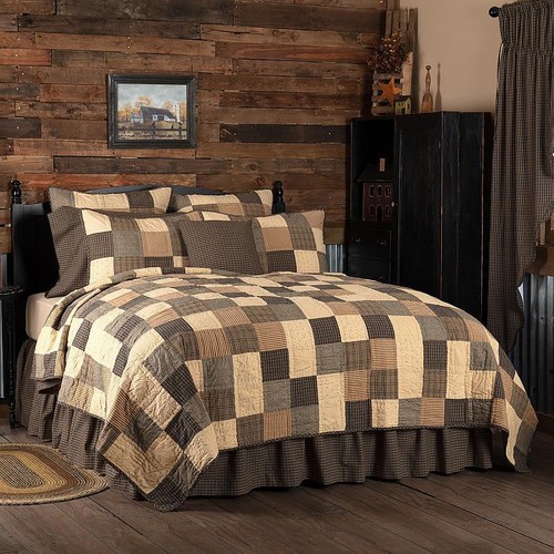 Kettle Grove Patchwork California King Quilt. VHC Brands. Black Tan/Khaki Cream - Picture 2 of 4