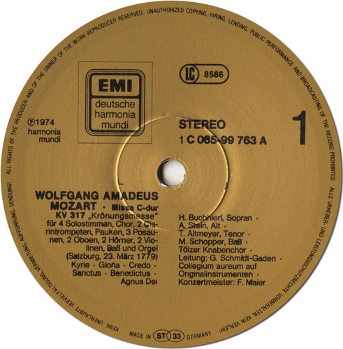 MOZART Mass K.317 (Coronation) Vesperae K.339 HARMONIA MUNDI C065-99763 Gold Lbl - Picture 3 of 3