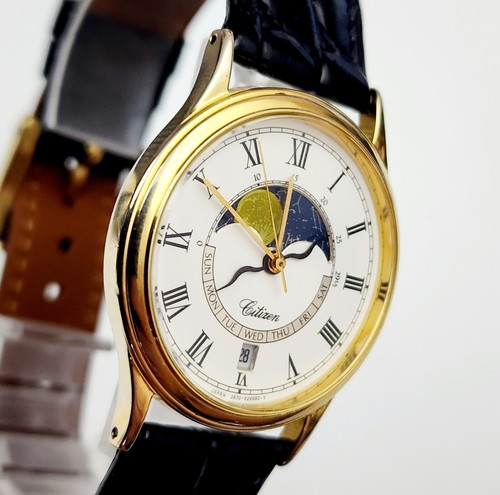 Men's JAPAN Vintage 1987 Gold Plated MOONPHASE Watch CITIZEN 2870-268393 - Picture 4 of 19
