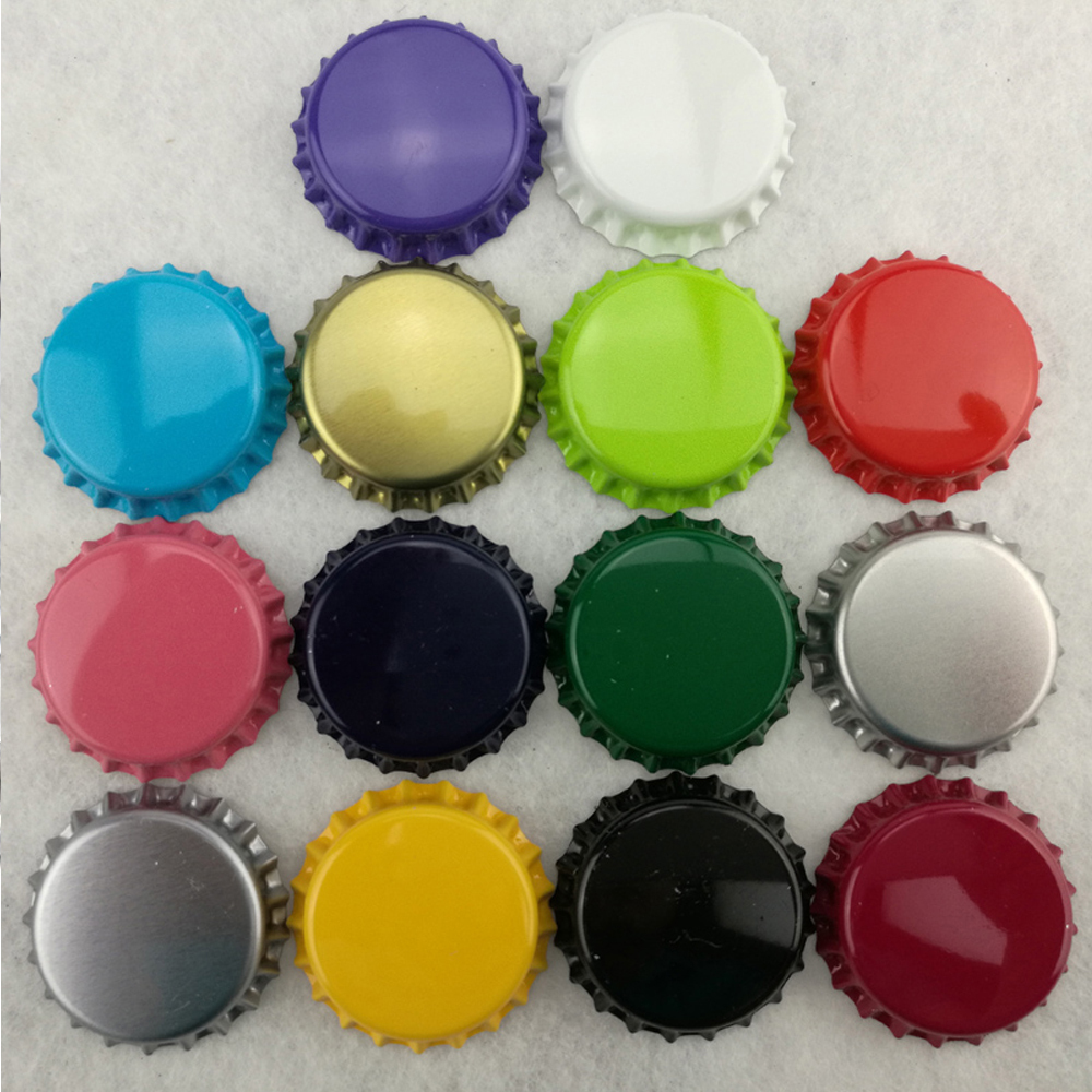 10Pcs Creative Colorful Flattened Lineless Chrome Tone Bottle Caps Metal Random