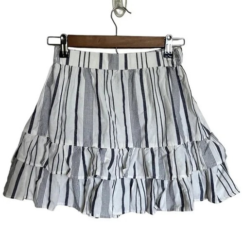 Angie White & Blue Tiered Stripe Mini Skirt Size Small Cotton Boho Woman's - Picture 2 of 5