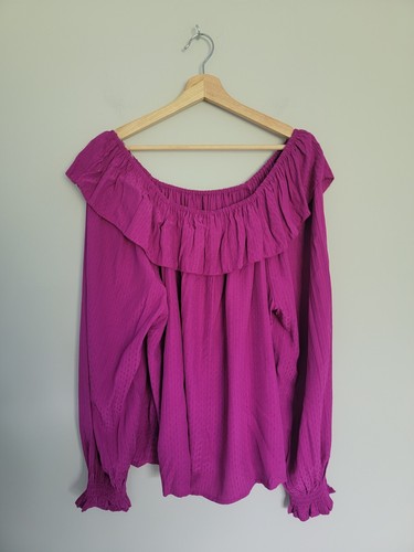 NWT Knox Rose Womens XL Off Shoulder Ruffle Peasant Top Blouse Rayon Fuchsia