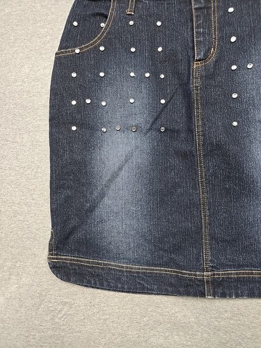 Zoey Beth Skirt Womens Large Blue Denim Knee Length Rhinestone Studded Y2K 90s - Picture 6 of 11