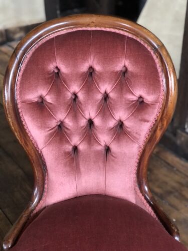Antique Original Period Walnut Rose Pink Reading Lady's Nursing Fireside Chair - Picture 9 of 11