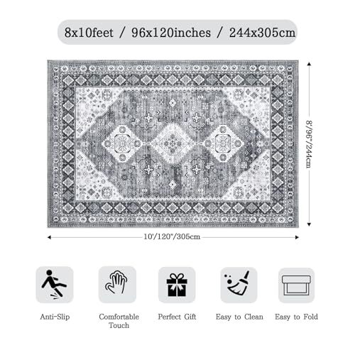 8x10 Area Rugs Washable Rug, Lagre Vintage Living Room Rug with 8'x10' Grey - Bild 2 von 7