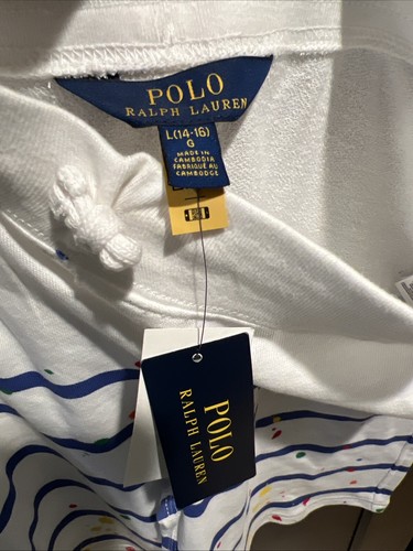 Polo Ralph Lauren Terry Shorts L 14 16 Kids Paint Splatter Logo POCKETS Pull-on - Picture 3 of 5